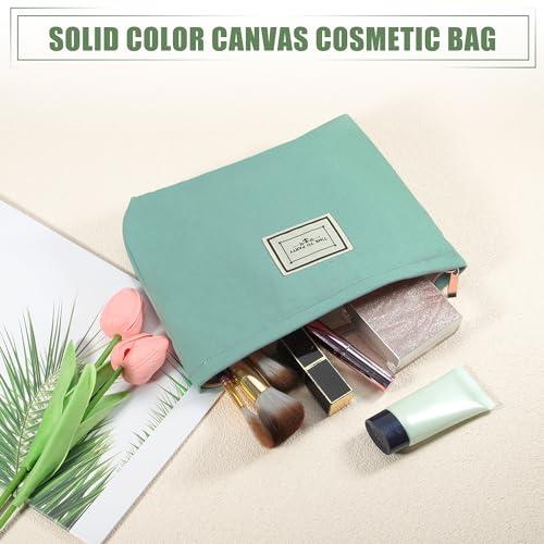 VOCOSTE VOCOSTE Canvas Cosmetic Bag, Canvas Zipper Makeup Pouch, Makeup Bags for Purses, Portable Travel Make Up Bag, Women's Canvas Makeup Bag Suitable for Coin Lipsticks, Green