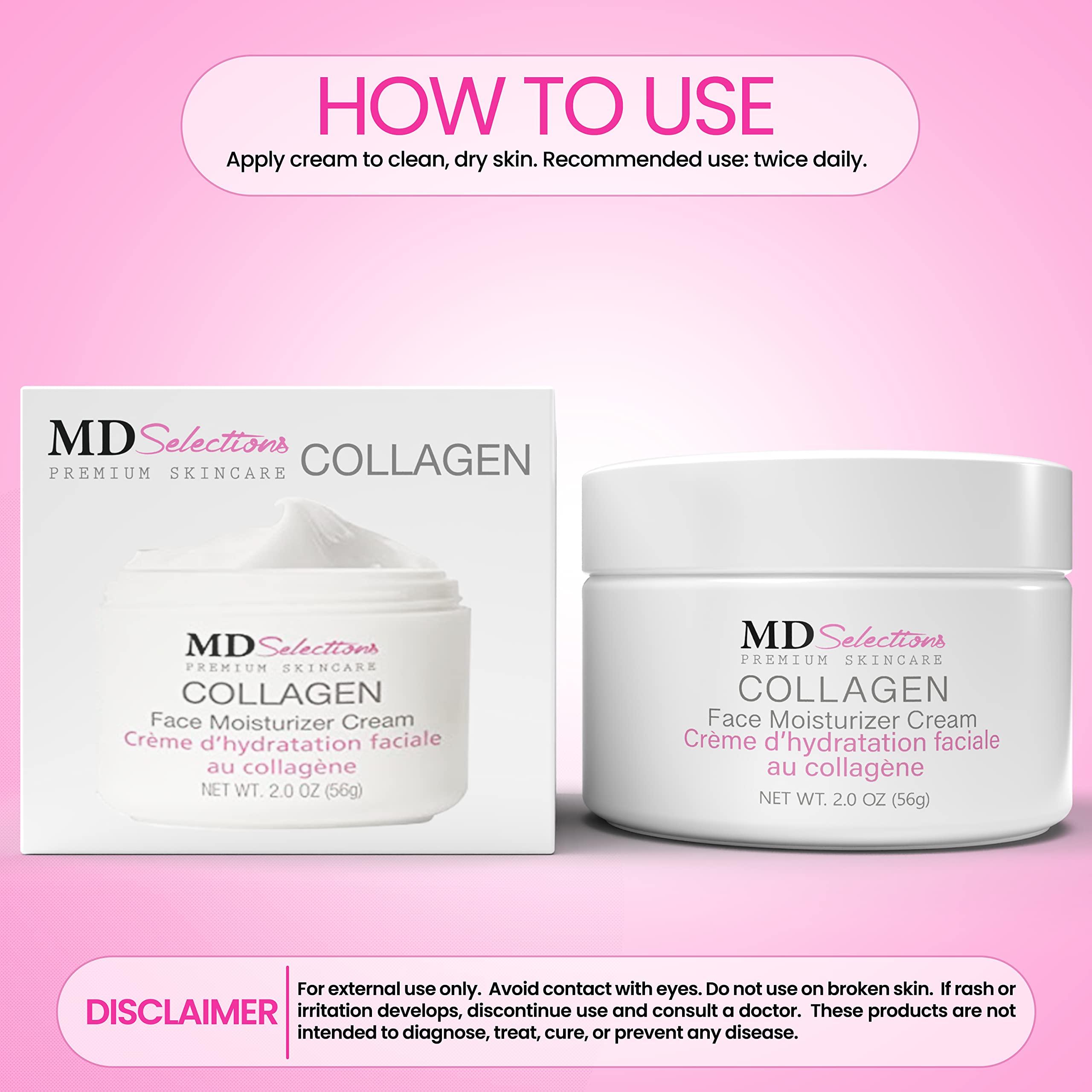 MD Selections MD Selections Collagen Facial Cream, Face Moisturizer Cream for Dry Skin Vegan Anti Aging Crme d' hydratation faciale au collagne, Collagen Face Cream, 2 fl oz