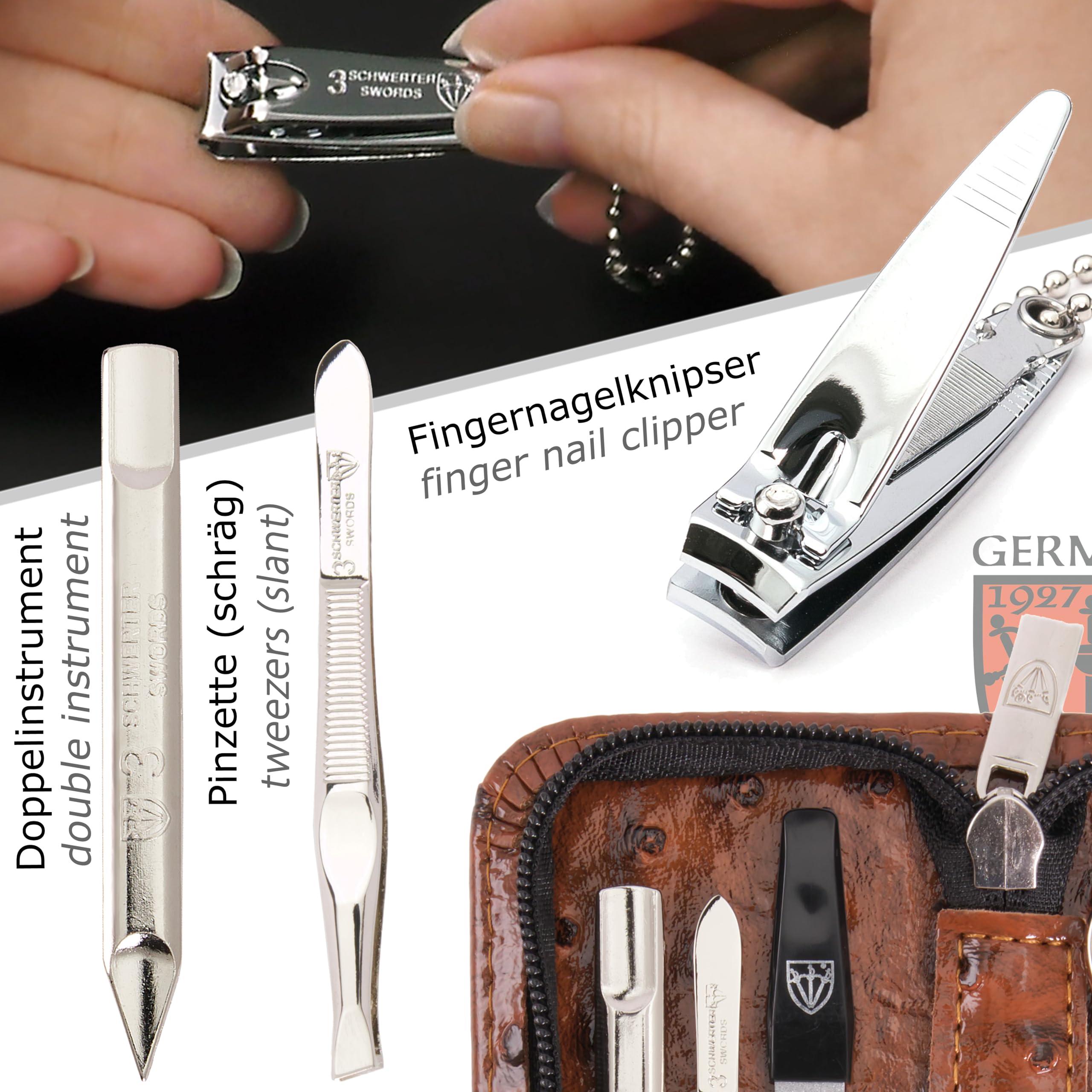 3 Swords Germany 3 Swords Germany - brand quality 5 piece manicure pedicure grooming kit set with synthetic leather case ostrich cognac - Made in Germany