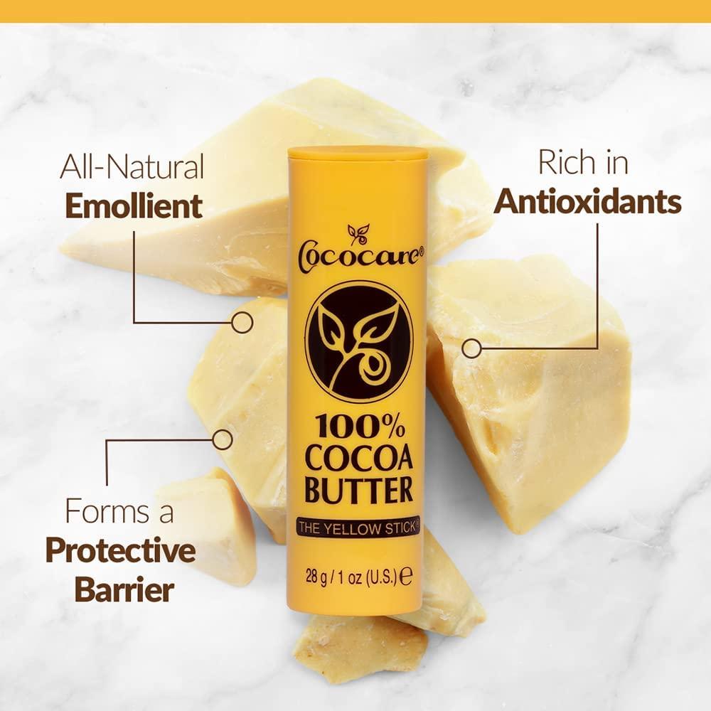 COCOCARE Cococare 100% Cocoa Butter Stick - All-Natural Cocoa Butter Emollient for Ultimate Skin Hydration & Protection - The Yellow Stick - (6 Pack)