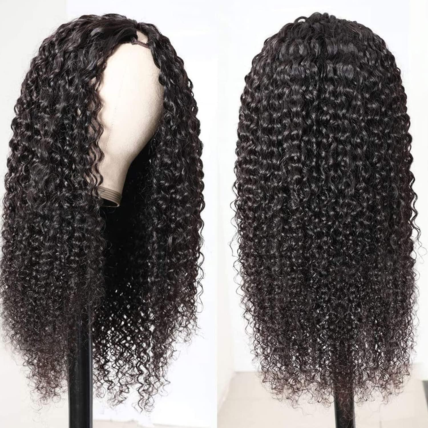 OLFORY OLFORY Curly V Part Wig Human Hair Wigs for Black Women Upgrade U Part Wig 12A Virgin Hair Curly Wig No Glue Kinky Curly Clip In Half Wig V Shape Wigs(22 inch, v-part-curly)