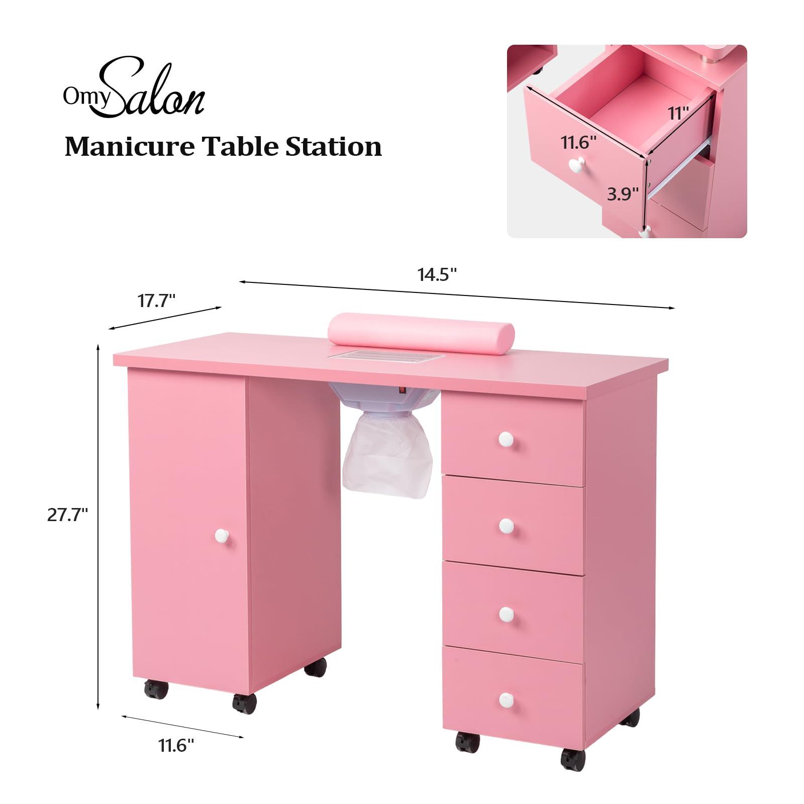 OmySalon OmySalon Manicure Table Nail Desk for Nail Tech, Nail Table Beauty Salon Tech Station w/Electric Downdraft Vent, Lockable Wheels,Wrist Cushion,Storage Drawers