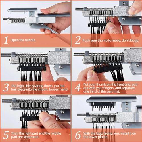ZXSYYDS Hair Extensions Machine Kit,First Generation Of 6D Hair Extension Machine Silver Version/10-Pin Hair Extension Gun For Salons Human Hair, Easy To Use