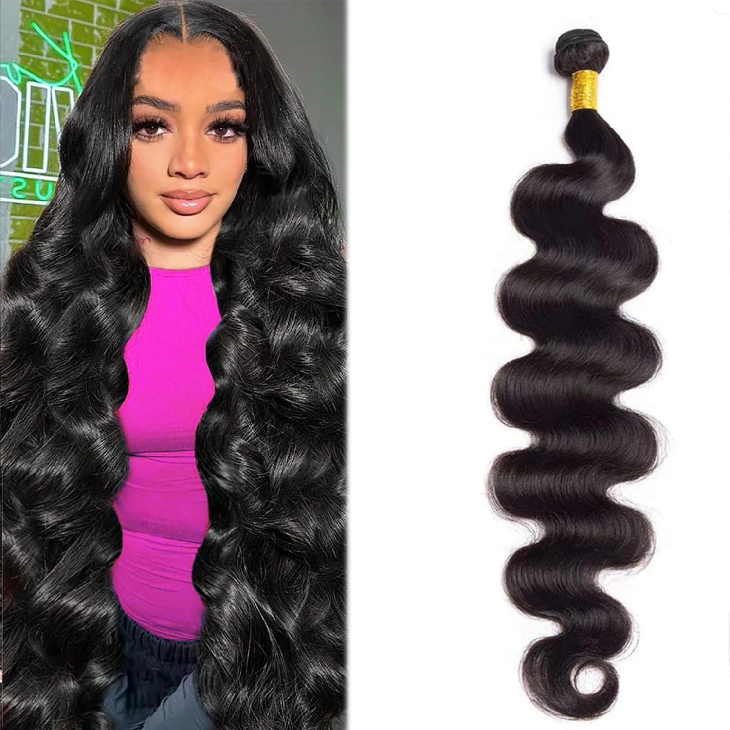Cenglou Human Hair Bundles 28 Inch Body Wave Bundles Human Hair 100% Unprocessed 12A Brazilian Virgin Hair Bundles Human Hair Extensions Deals Long Quick Weave Bundles Human Hair Double Weft Natural Black