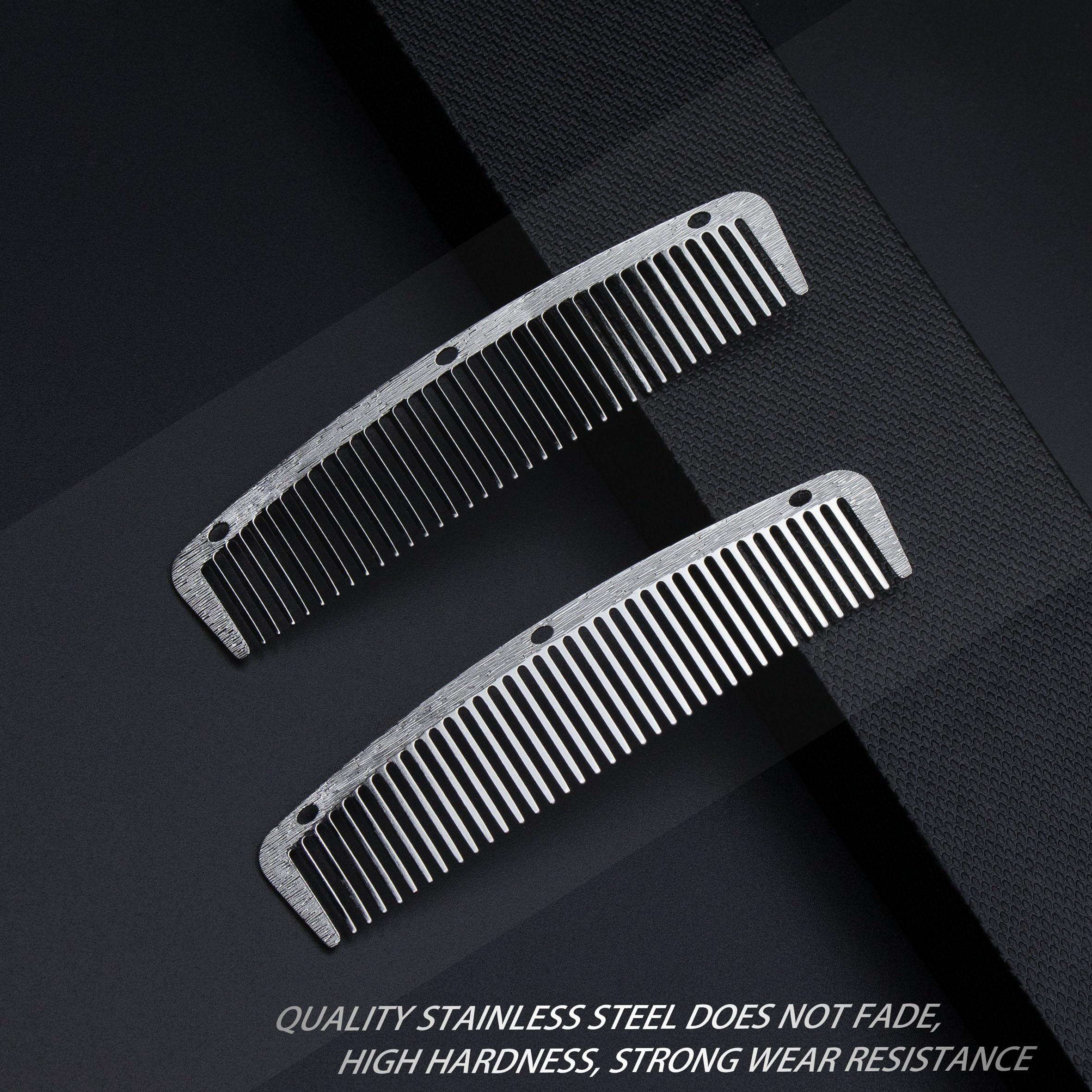 Dolmifapro Dolmifapro 2 Pcs Metal Pocket Combs, Small Comb for Men Women, Mustache Beard Comb for Men, Stainless Steel Beard Comb, Travel CombEasy Take, Wood Grain Design