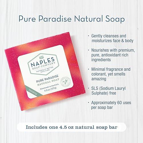 Naples Soap Company Naturally Better Skin Care Naples Soap Company Natural Shea Butter and Olive Oil Soap Bar Antioxidant-Rich Soap Bar Naturally Moisturizes for Smooth, Supple Skin No Harmful Ingredients Pure Paradise, 4.5 oz