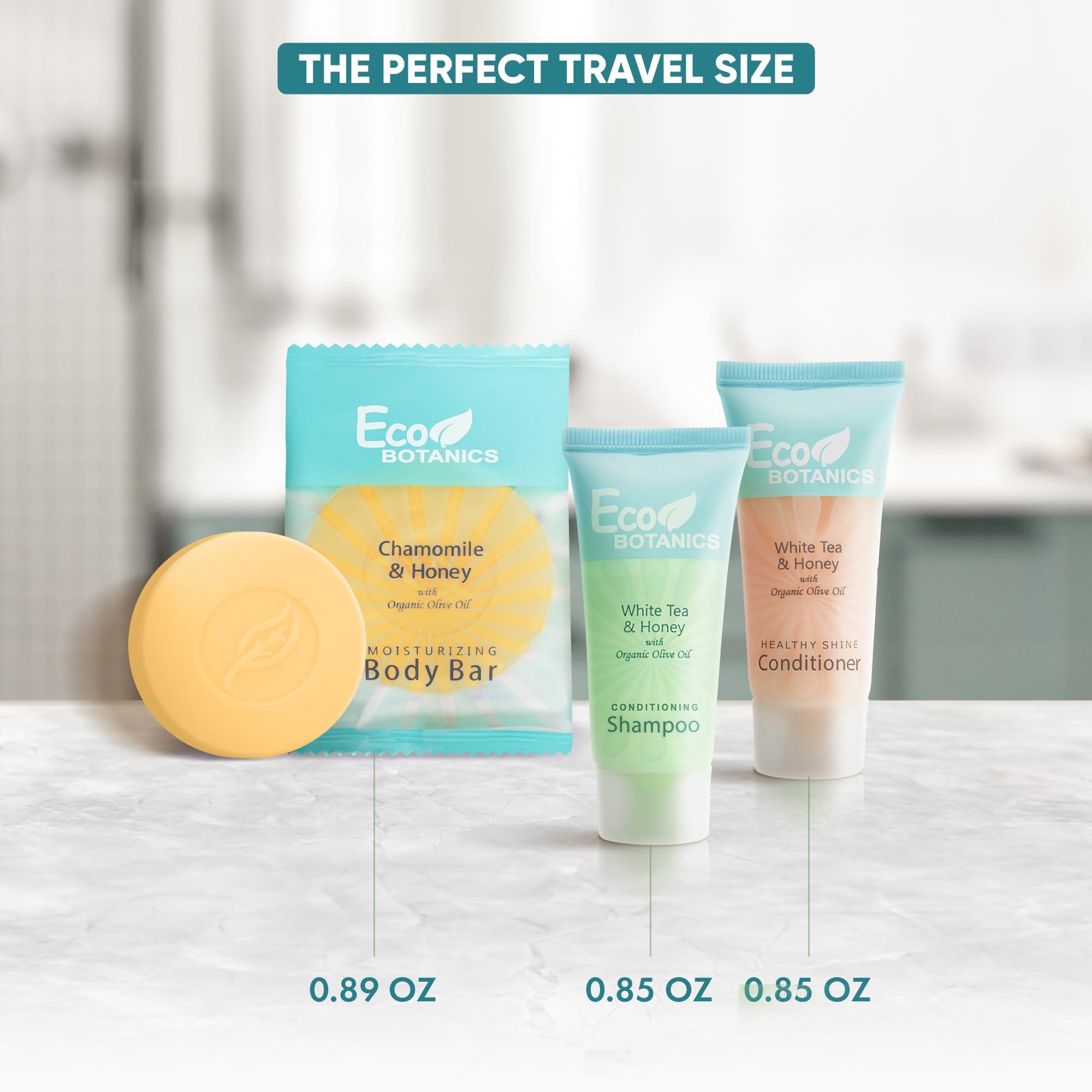 Eco Botanics Eco Botanics Soaps & Toiletries Bulk Set | 1-Shoppe Amenities Kit for Hotels & Vacation Rentals | 0.85 oz Shampoo & Conditioner, 0.89 oz Bar Soap | Travel Size | 150 Pieces