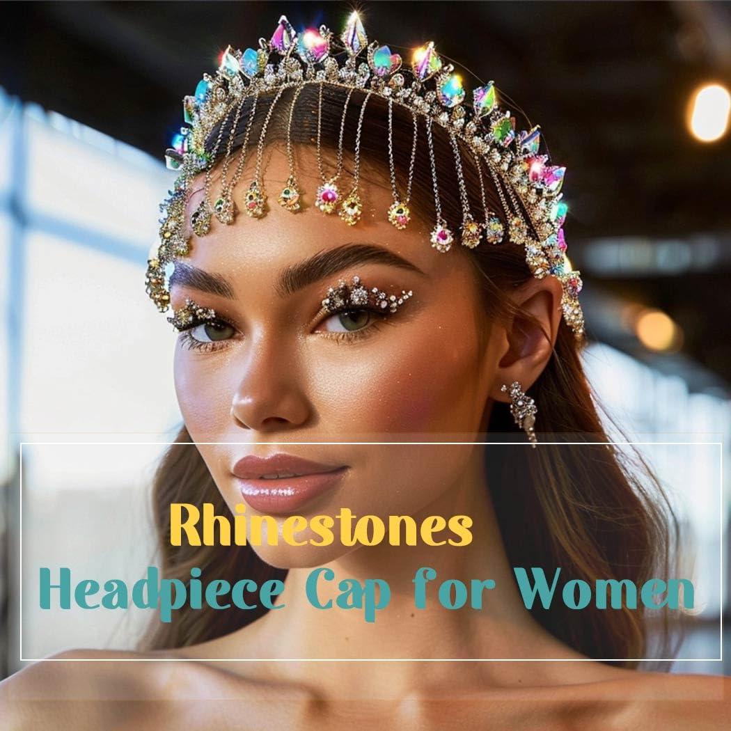 Aukmla Aukmla Rhinestones Head Chain 1920s Flapper Headpiece Cap Crystal Headband Hair Chains Roaring 20s Wedding Hair Accessories for Women and Girls