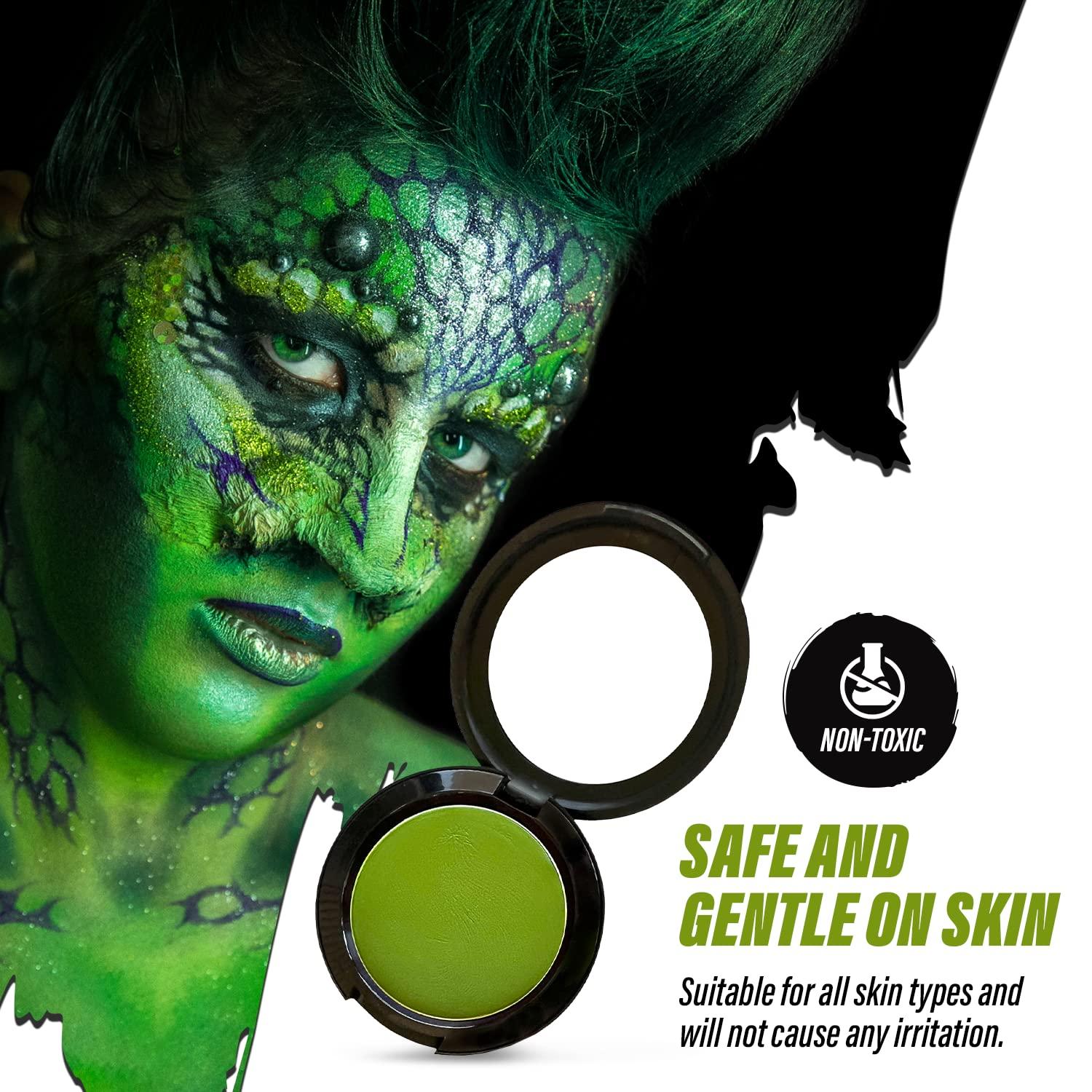 MANIC PANIC MANIC PANIC Goth White Cream To Powder Foundation Bundle with Poison Ivy Green Face & Body Paint Makeup