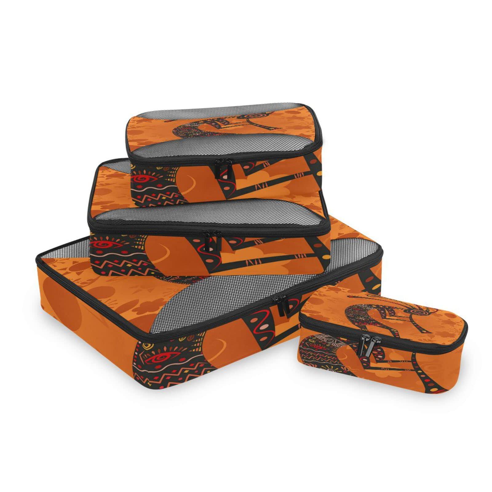 Oyihfvs Native American kokopelli 4 PCs Set Packing Bags, Luggage Organizer Bag, Portable Cube Toiletry bag, Durable Travel Cosmetic Storage Bag for Men Women