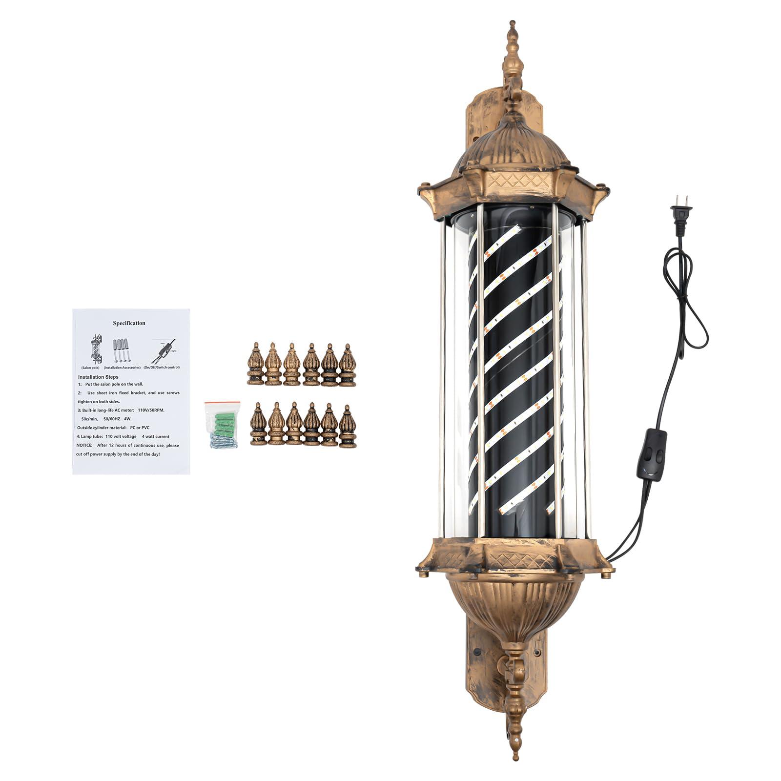 TFCFL TFCFL 110V Rotating Barber Light, Retro Style Barber Pole, Salon Shop Open Sign, Blue+White Stripes LED Light, Wall-Mounted 50 RPM