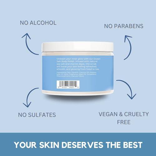 Florida Salt Scrubs Sea Salt Body Scrub by Florida Suncare - Ocean Salt Body Polish Infused with Marine Algae - Exfoliating Face and Body Scrub - Facial Scrub Exfoliator to Tackle Acne (Coconut, 3.3 oz)
