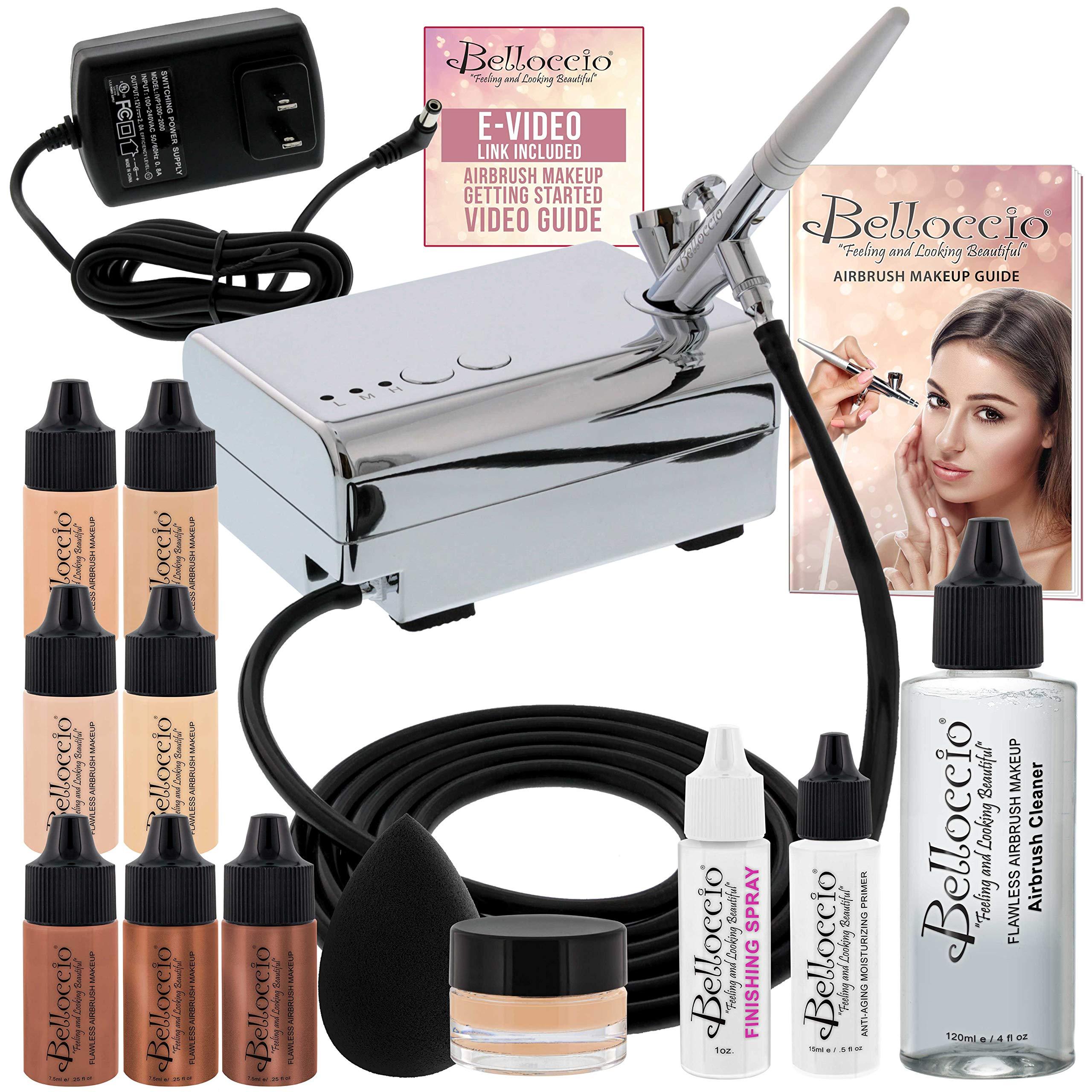 Belloccio Belloccio Professional Beauty Airbrush Cosmetic Makeup System with 4 Fair Shades of Foundation in 1/4 Ounce Bottles - Kit Includes Blush, Bronzer and Highlighters