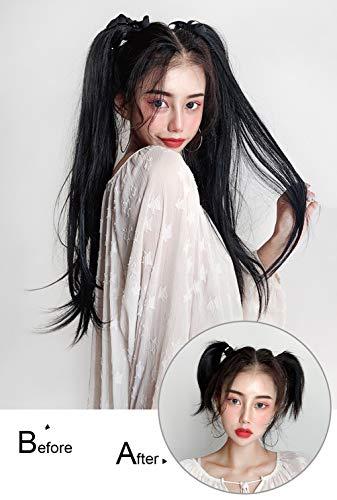 LesafeV LesafeV 2pcs Ponytail Wig Tie up-Long Straight Hair Extension Cosplay Twin-tail Cute Pony Tail Pig Tails Hairstyle 18" Black Brown
