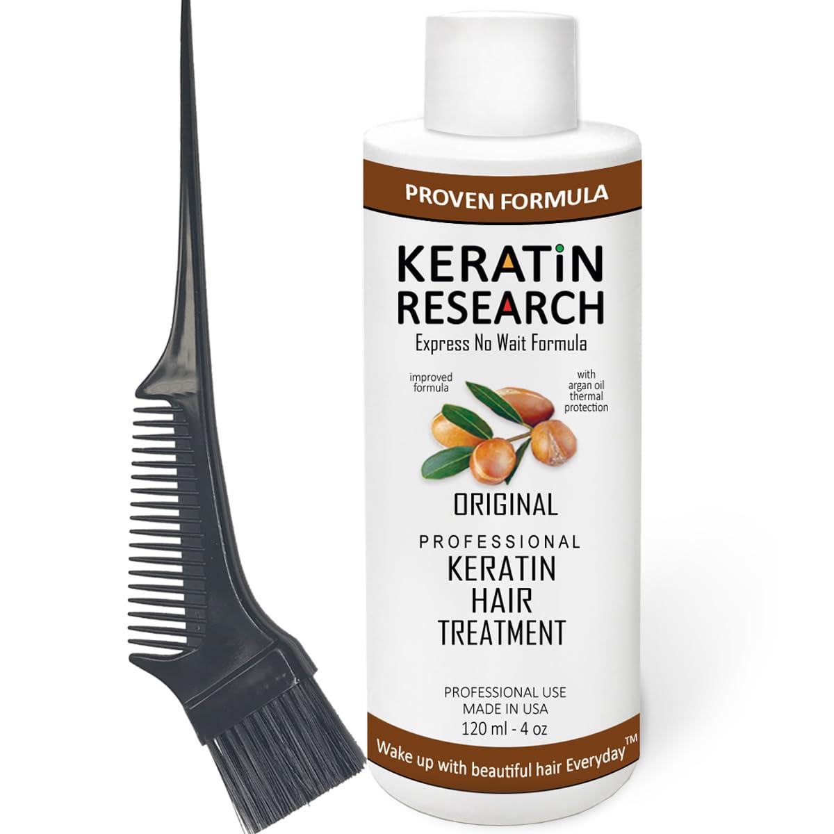 KERATIN RESEARCH Brazilian Keratin Hair Treatment Complex Blowout LONG Lasting Keratin Treatment with Argan Oil Straightening Smoothing Professional Results Keratina Keratin Research (4oz, 120ml)