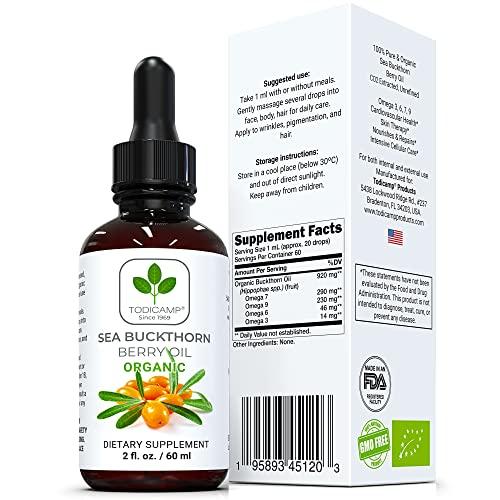 TODICAMP TODICAMP Sea Buckthorn Oil Organic - 2 fl oz Cold-Pressed Sea Buckthorn Berry Oil - Seabuckthorn Oil for Face and Organic Sea Buckthorn Oil Supplement