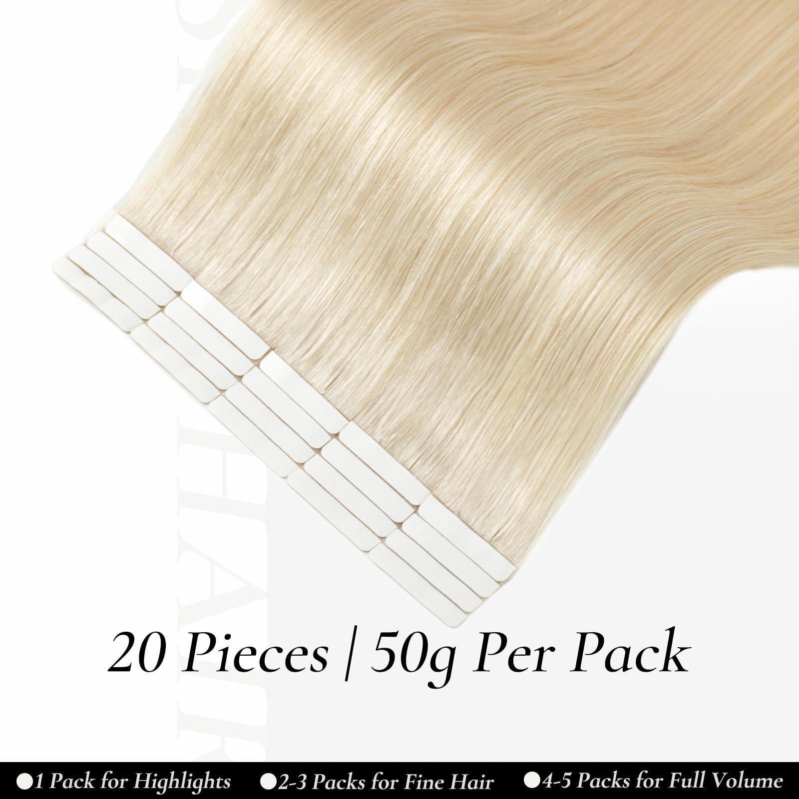 Hyssiet Hyssiet Tape in Hair Extensions Human Hair, 20pcs 50g 14 Inch Platinum Blonde human hair Tape in Extensions,Invisible Straight Tape in Hair Extensions for Womwn,Remy Thick Real Human Hair Extensions