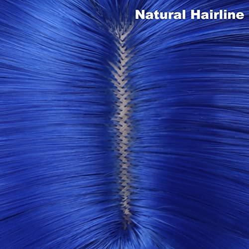 BERON BERON 14 Inches Dark Blue Wig Short Curly Wig Women Girl's Synthetic Wig Blue Wig with Bangs Wig Cap Included