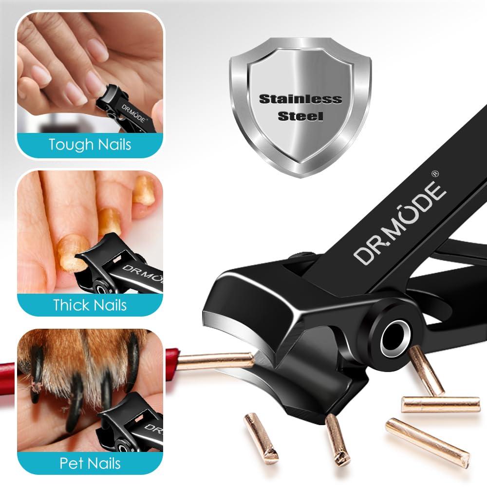 DRMODE Nail Clippers for Men Thick Nails,Upgrade Straight Toenail Clippers for Seniors with Wide Opening,Large Heavy Duty No Splash Ingrown Fingernail Clipper Nail Cutter with Catcher
