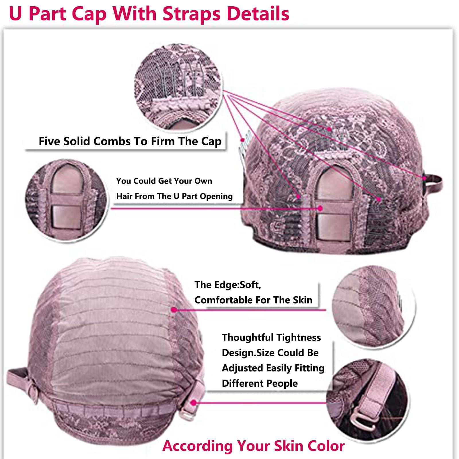 Generic Generic U Part Human Hair Wigs, Honey Blonde Highlight Brown Loose Wave UPart Wig Middle Part U Shape Clips in Half Wig 180% Density for Black Women, 16 Inch