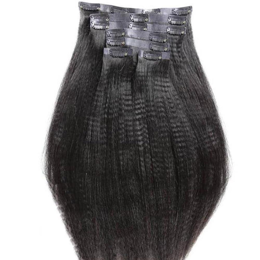 YOUNG BEAUTY Yaki Straight Clip ins Hair Extensions Seamless PU Clip In Human Hair Extensions Invisible PU Skin Weft Virgin Hair Natural Color 14inch 120g 7pcs/Set