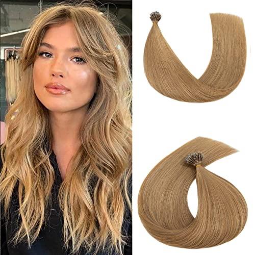 SEGO SEGO Nano Bead Ring Human Hair Extension Pre Bonded Nano Tip Remy Hair Extensions Micro Beads Rings Loop Hand Tied Hairpiece 24 Inch #27 Dark Blonde 1g/strand 50g/pack