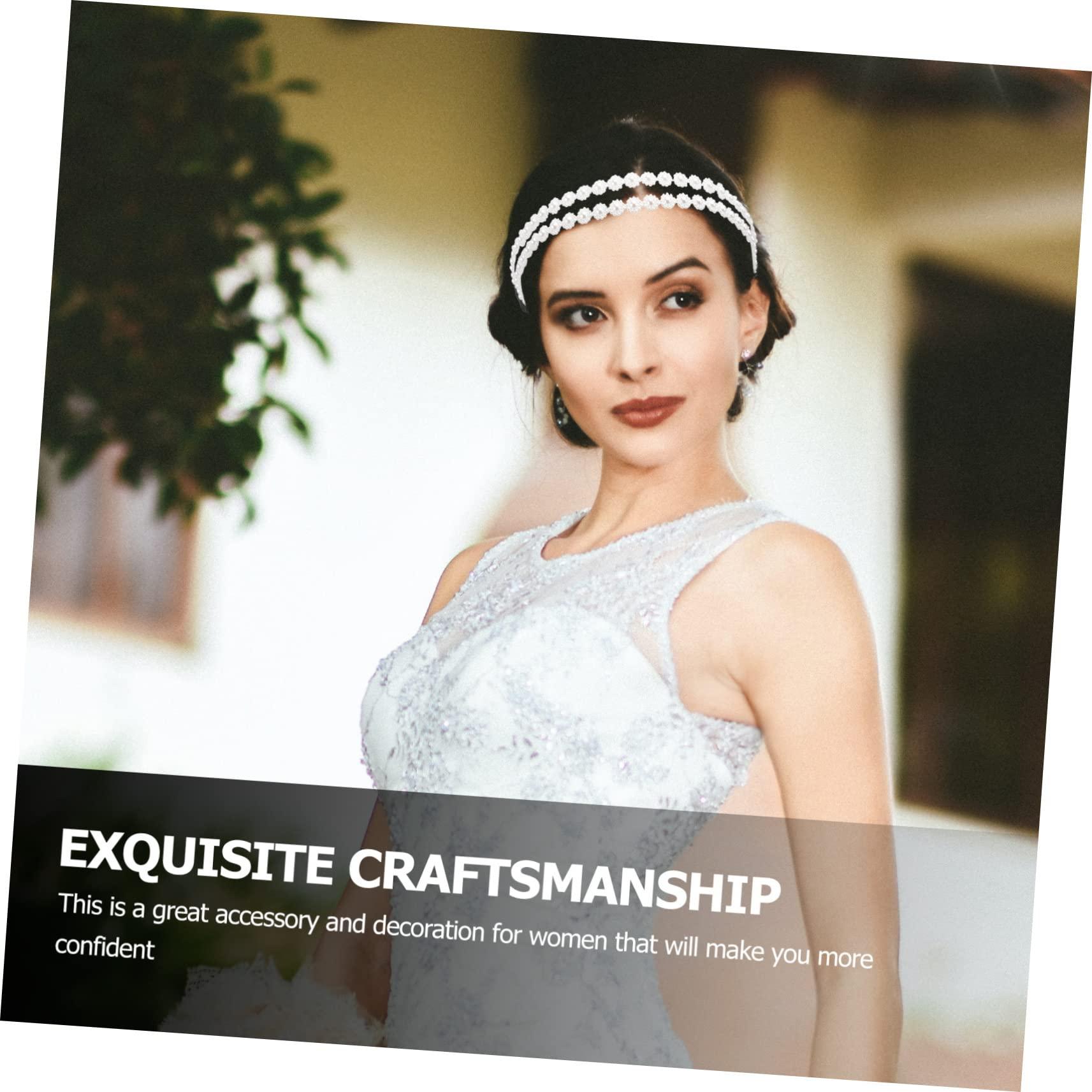 SKISUNO SKISUNO Bridal Hair Accessories Sparkly Hair Bands for Women Hair Band Gold Jewelry Headband Pearl Necklace Pearl Elastic Hairbands Bandana Hair Bands for Women Pearl Band White