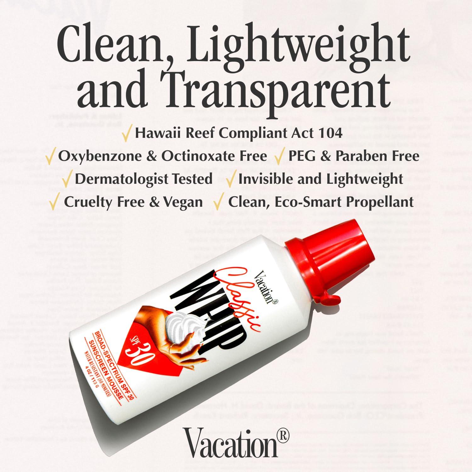 VACATION Vacation Classic Whip SPF 30 & Air Freshener Bundle, Whipped Sunscreen Mousse, Water-Resistant, Hydrating, "Lighter-Than-Air" Feel, Dermatologist-Tested, Vegan, 4 Oz.