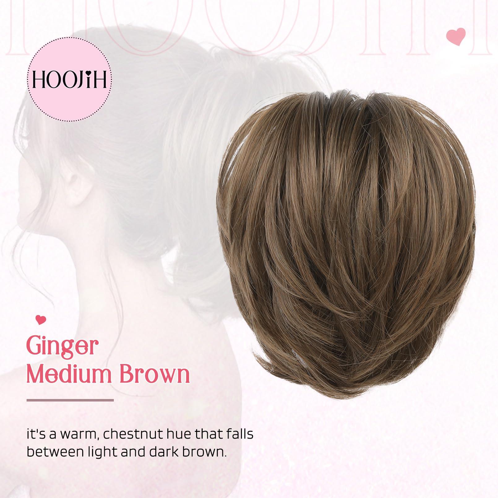 HOOJIH HOOJIH Messy Bun Hair Piece, Claw Clip in Straight Hair Bun 9 Inch Short Ponytail Extension with Bendable Metal Wire Hair Pieces for Women Fake Hair Bun DIY Styles - Ginger Medium Brown