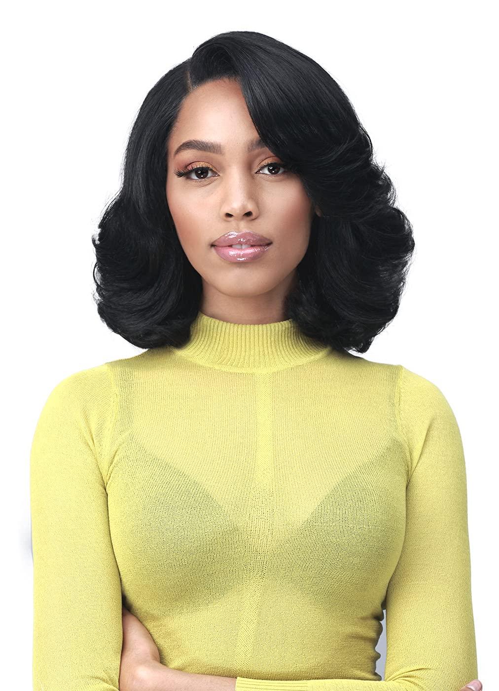 BOBBI BOSS Bobbi Boss 13X7 HD Lace Bob Curly Synthetic Wig - MLF602 NATALIA, Wavy Short Wigs with Baby Hairs, Glueless Lace Free Part Wig with High Heat Resistant Wigs (TT1B/RO.PK)