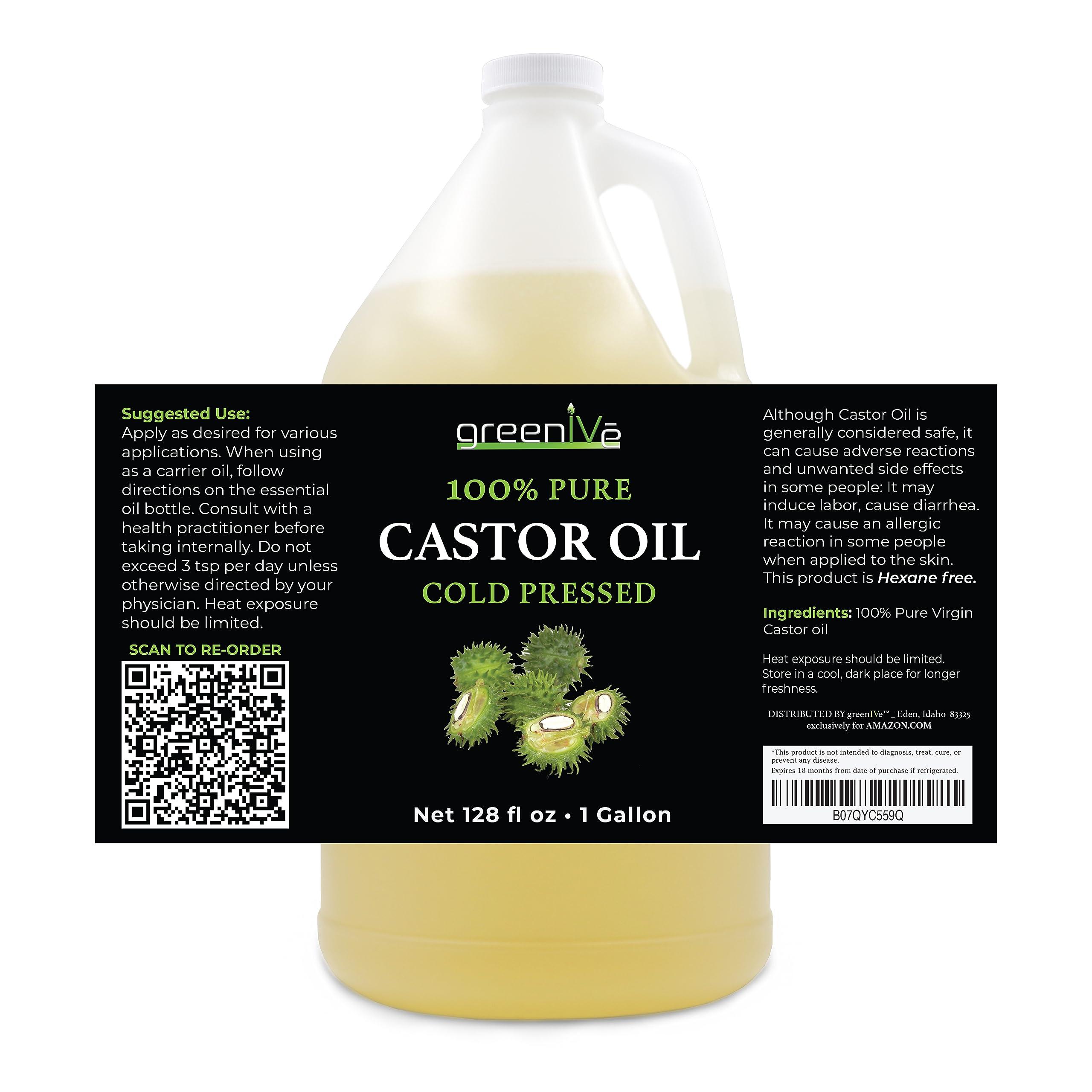 GreenIVe GreenIVe Castor Oil Organically Grown 100% Pure 128oz (1 Gallon) Bottle Cold Pressed, Hexane Free, Eyelash and Eybrow Growth Serum, Skin Moisturizer Detox and Wraps