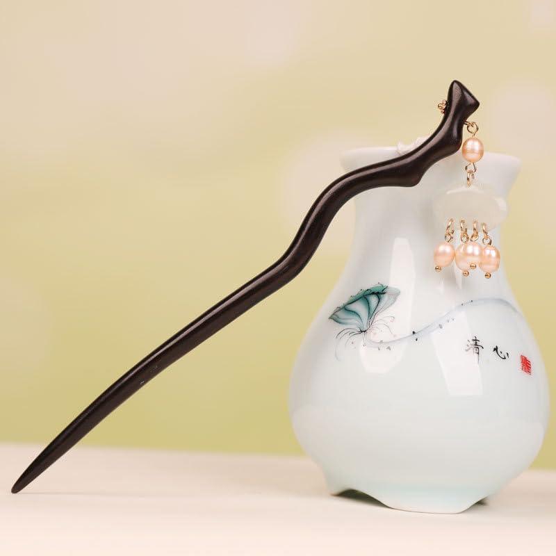 xdgsh Sandalwood hairpin, Jade Ruyi, pearl tassel handmade hairpin, Chinese girls summer hanfu cheongsam dress horse mask skirt performance hair accessories