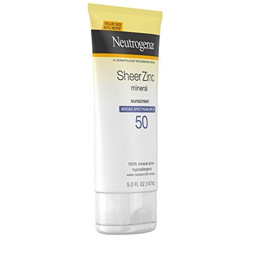Neutrogena Neutrogena Sheer Zinc Oxide Dry-Touch Sunscreen Lotion with Broad Spectrum SPF 50, Water-Resistant, Hypoallergenic & Non-Greasy Mineral Sunscreen, Value-Size, 5 fl. oz
