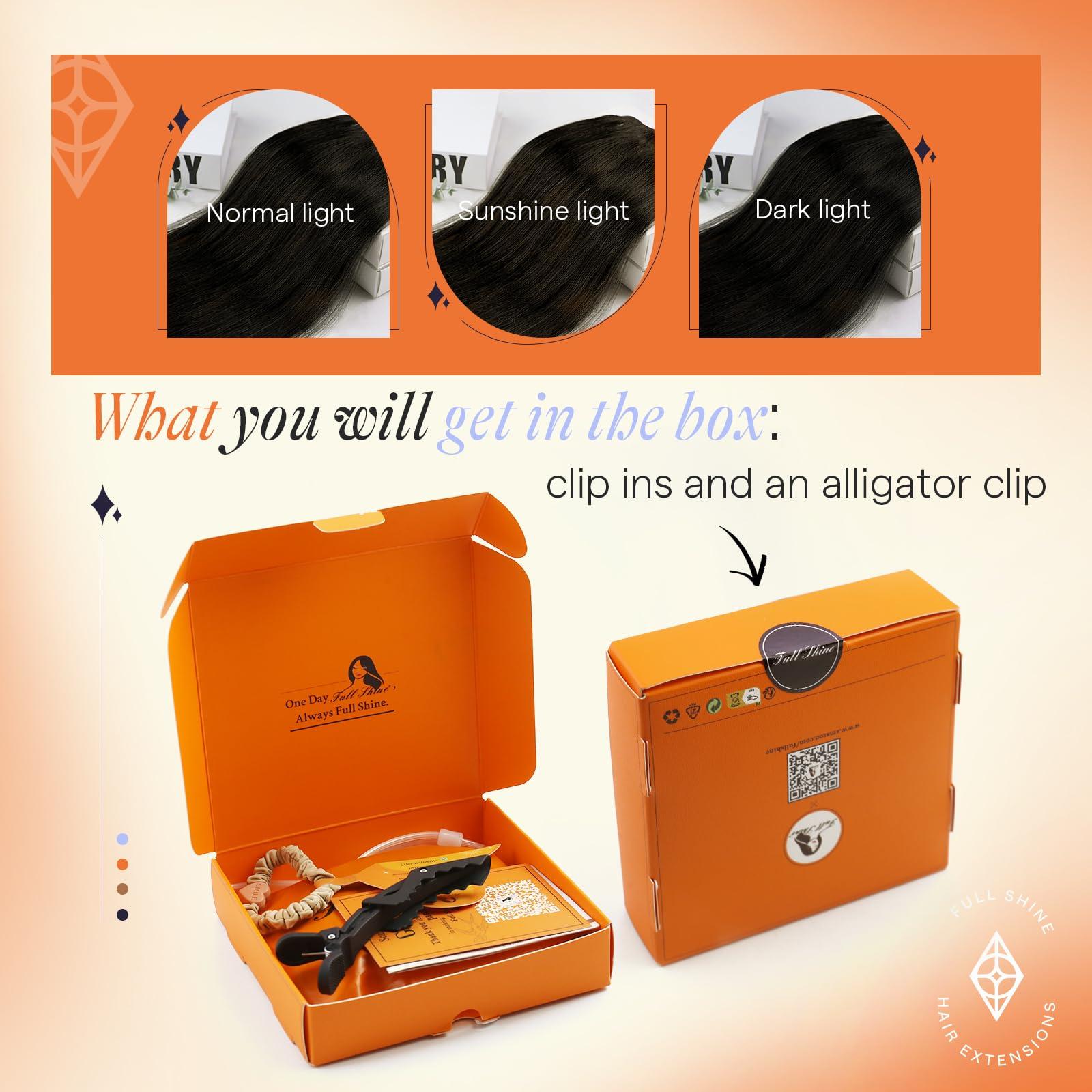 Full Shine Full Shine 270 Grams Human Hair Extensions Clip ins Jet Black Clip in Real Hair Extensions Human Hair Double Weft 2Packs Clip in Extensions 20 Inch