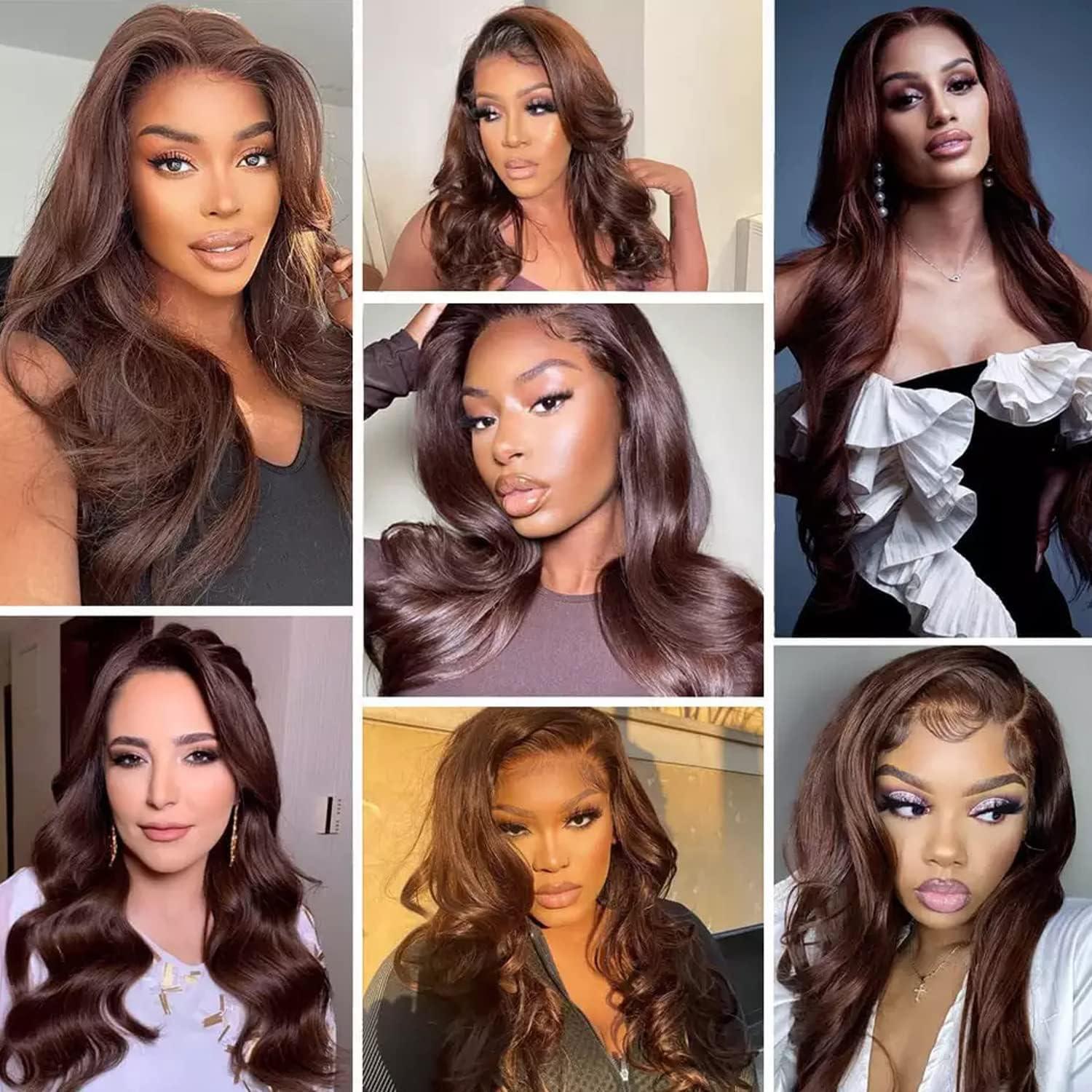 Fongly 26 Inch Chocolate brown Lace Front Wig Human Hair 13x6 HD Transparent Body Wave Lace Front Wigs Human Hair Pre Plucked Glueless Frontal Brown Wig Human Hair 200% Density Colored #4 Human Hair Wigs