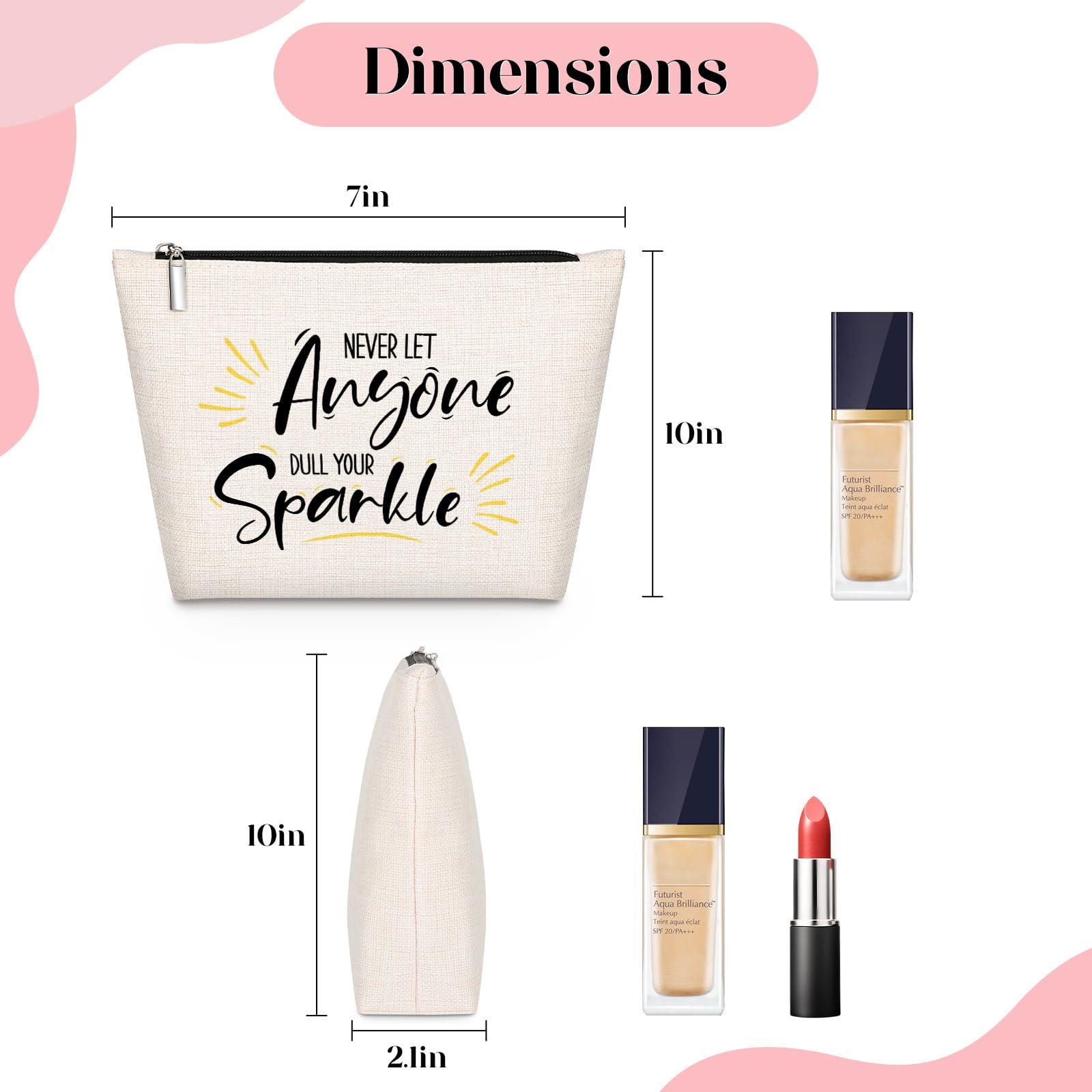 GevGuxLuo Inspirational Quote Gift for Women -Birthday Graduation Gift for Best Friend Sister -Makeup Bag Gift -Never Let Anyone Dull Your Sparkle