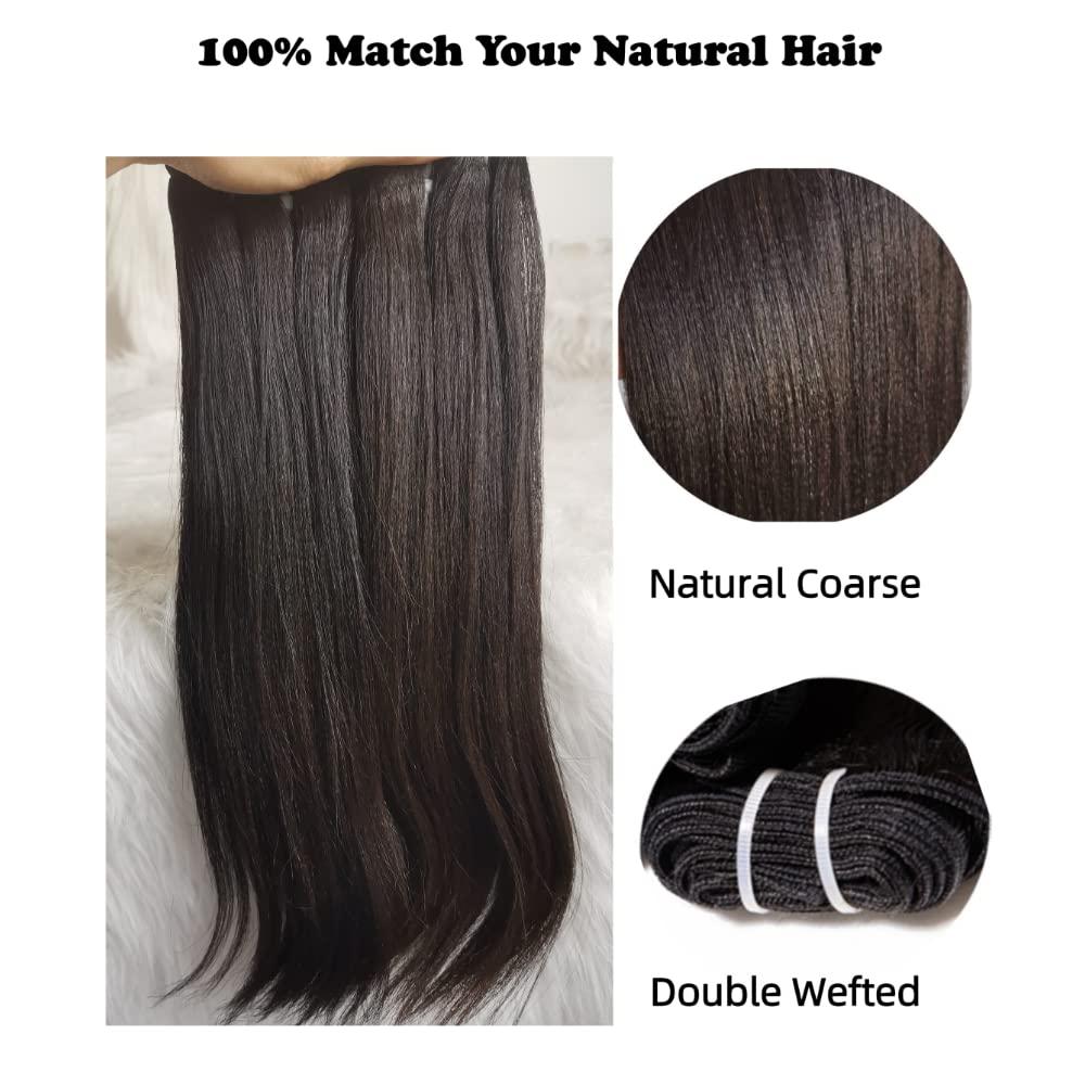 Clytie Last 5 Years Raw Light Yaki Straight Relaxed Straight Human Hair 2 Bundles Natural Coarse Yaki Kinky Straight One Donor Virgin Hair Weave For Black Women (12\" 14\")