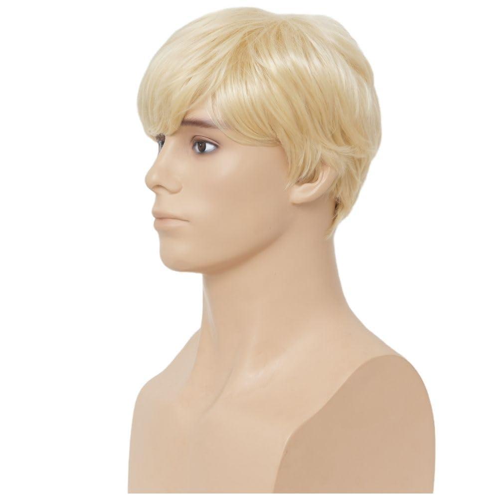 Swiking Swiking Mens Short Blonde Wig Natural Synthetic Hair Wigs Halloween Costume Daily Party Wig