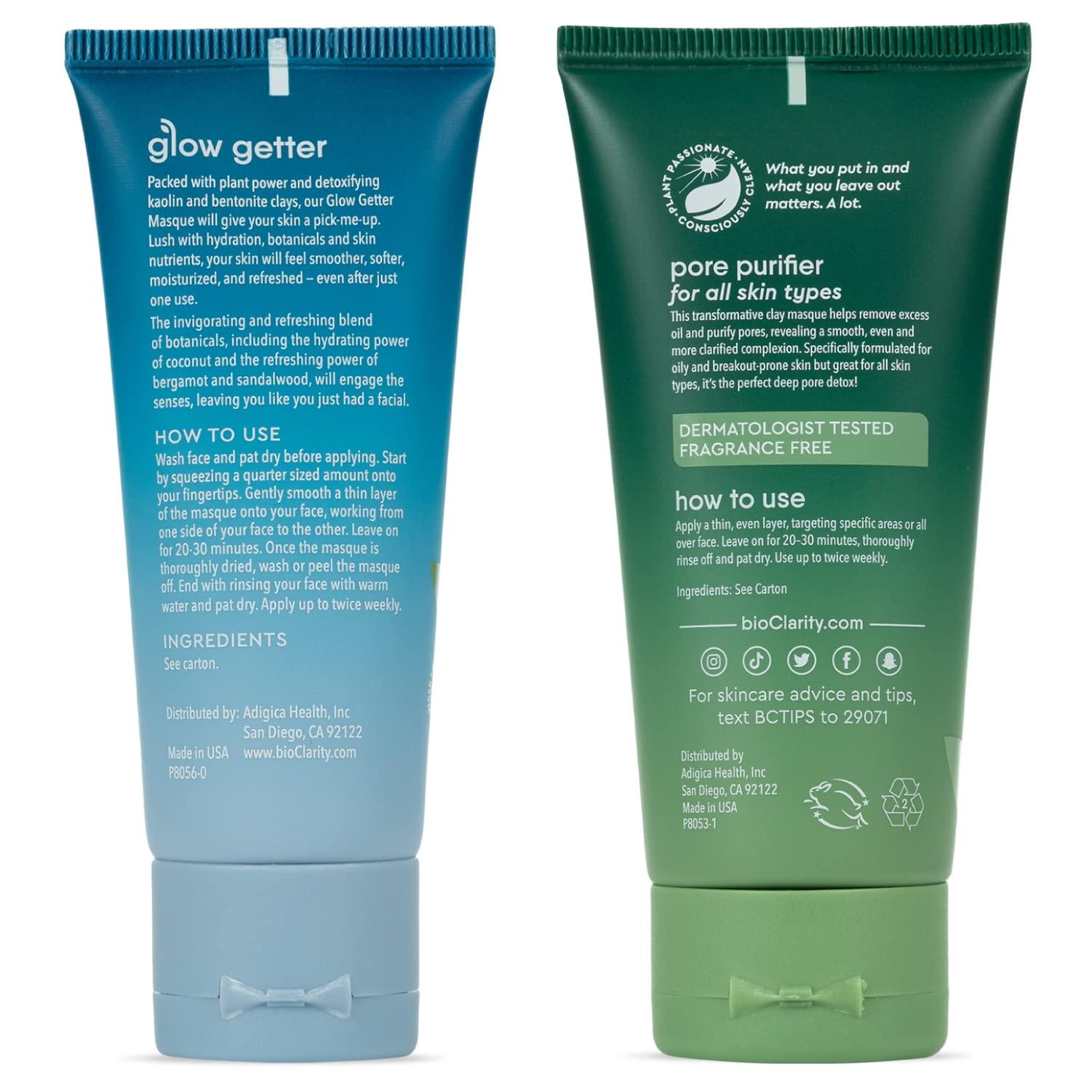 BioClarity BioClarity Face Mask Set | Includes Clarifying and Hydrating Masks for Soft, Smooth, Refreshed Skin | 100% Vegan Ingredients | With Coconut, Bergamot, Sandalwood, Tea Tree, Aloe, and Floralux