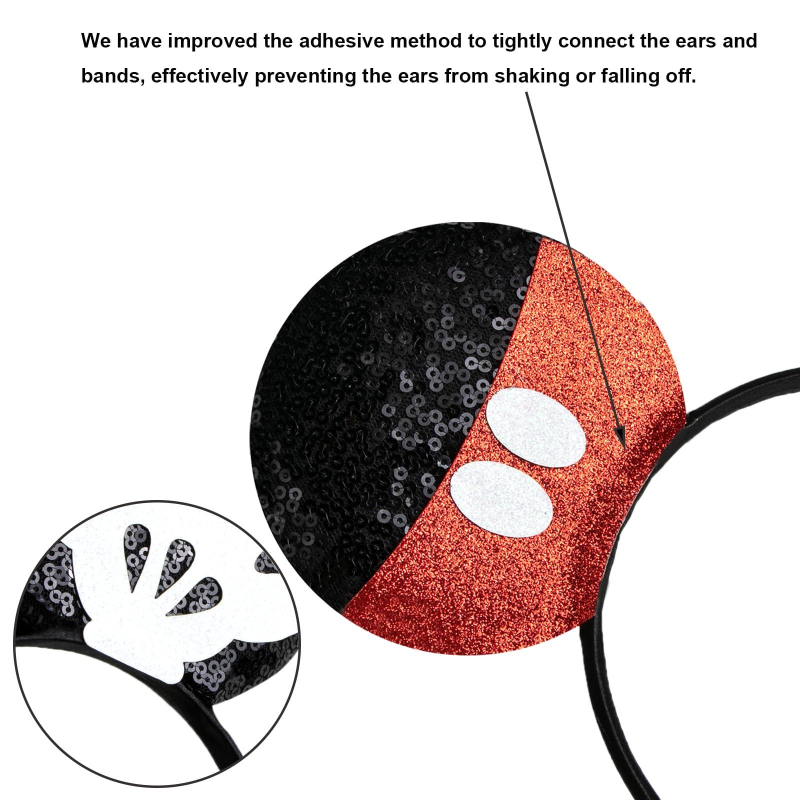 CHuangQi CHuangQi 2pcs Mouse Ears Headbands with Shiny Bow Double-sided Sequins Glitter Hair Accessories for Birthday Party Celebration (XC25#2)