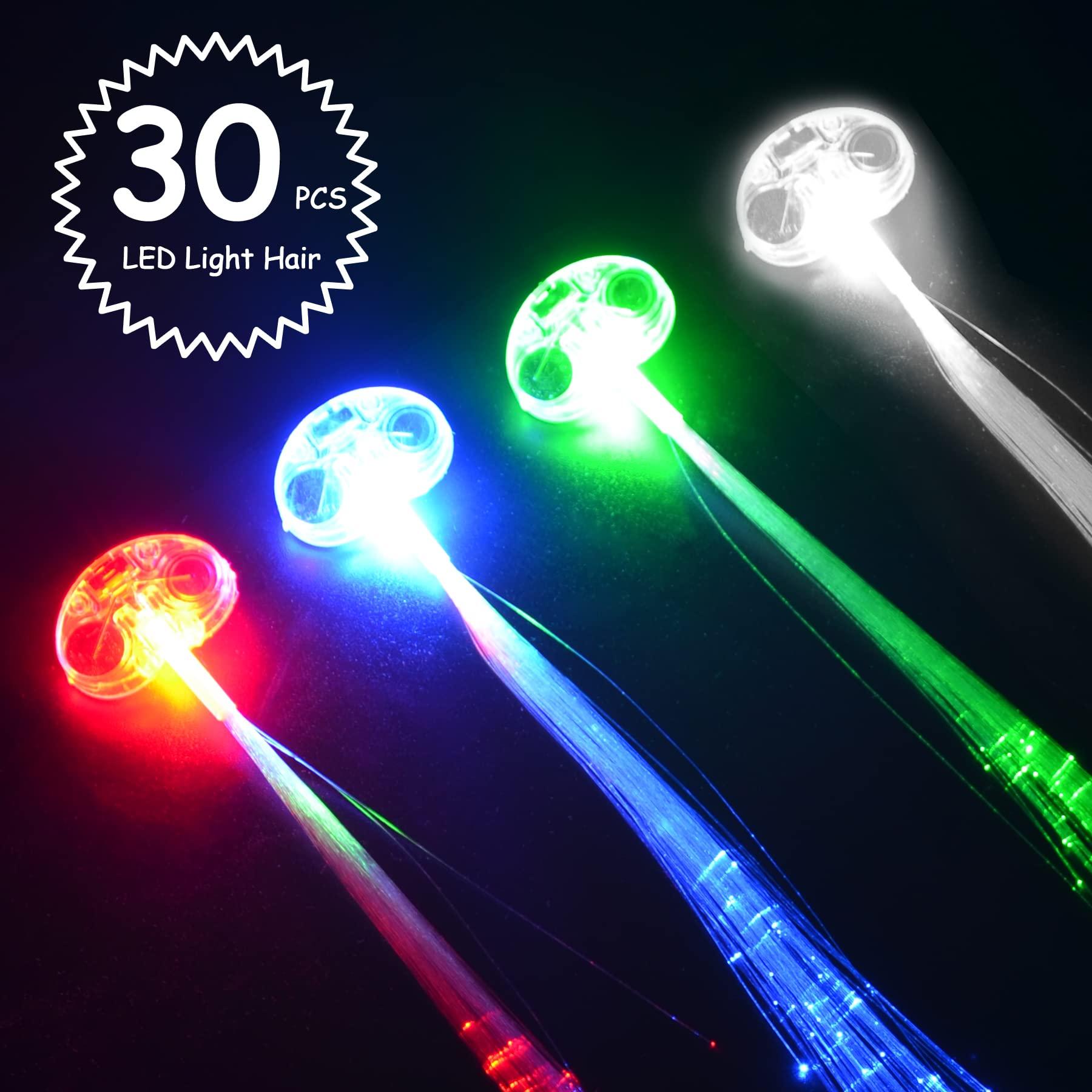 YOFOBU 30 Pack White LED Lights Hair Light-Up Fiber Optic LED Hair Barrettes Extensions Light Flashing Fiber Optic Hair Braid Barrettes Hair Clips for 4th of July Party Favors Festival Party Bar Concert