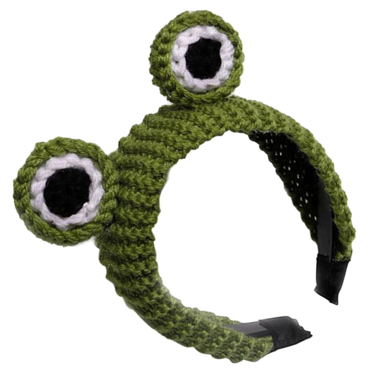 FOMIYES FOMIYES headband hair ties for women green frog hairband skincare products for eye frog cap kermit costume knitted crochet frog hairband frogs to weave Miss yarn party supplies