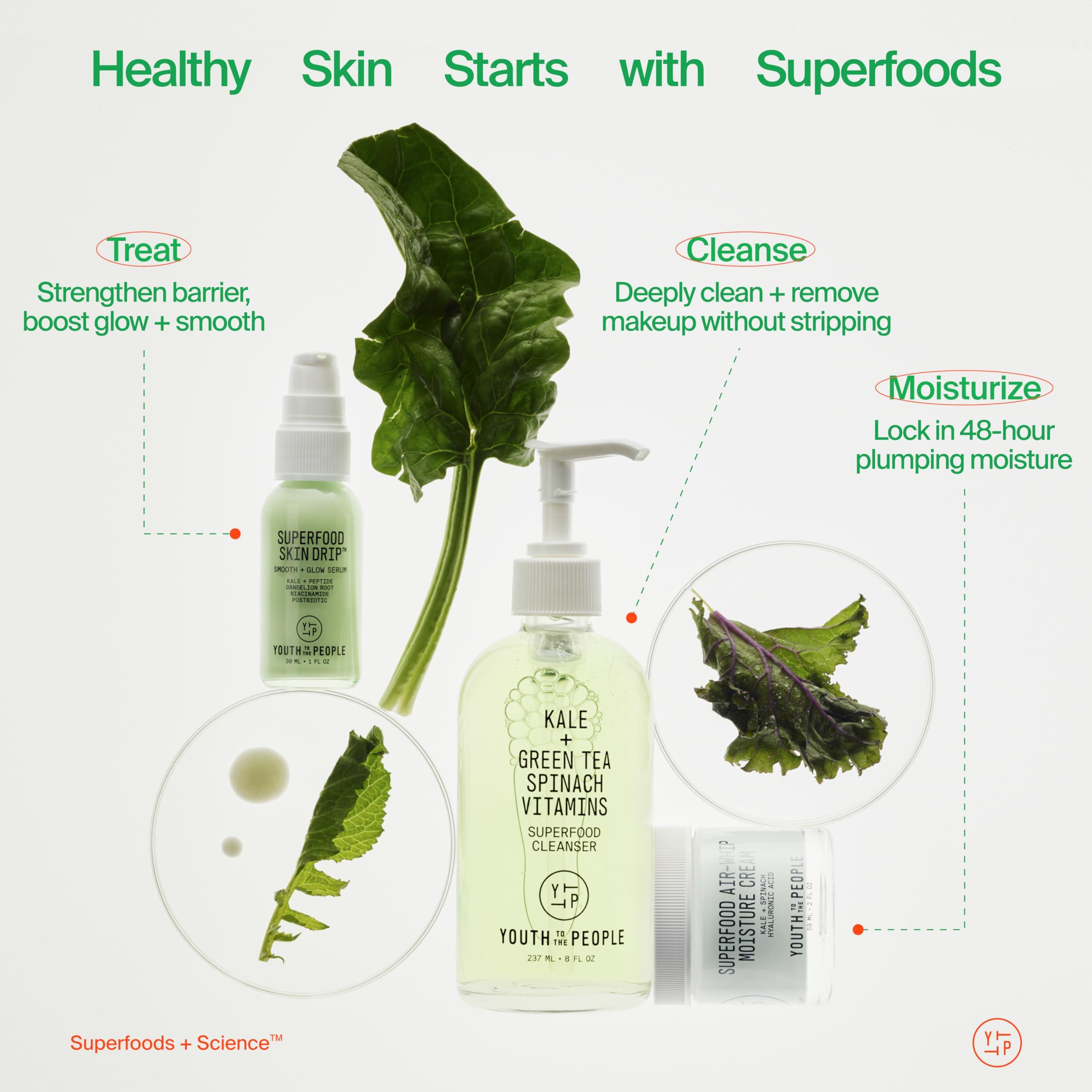 Youth To The People Youth To The People Superfood Skin Drip Face Serum (1 fl oz), Strengthens Skin Barrier + Evens Skin Tone, 5% Niacinamide, Kale, Peptides, Ceramides, Boosts Glow, Vegan