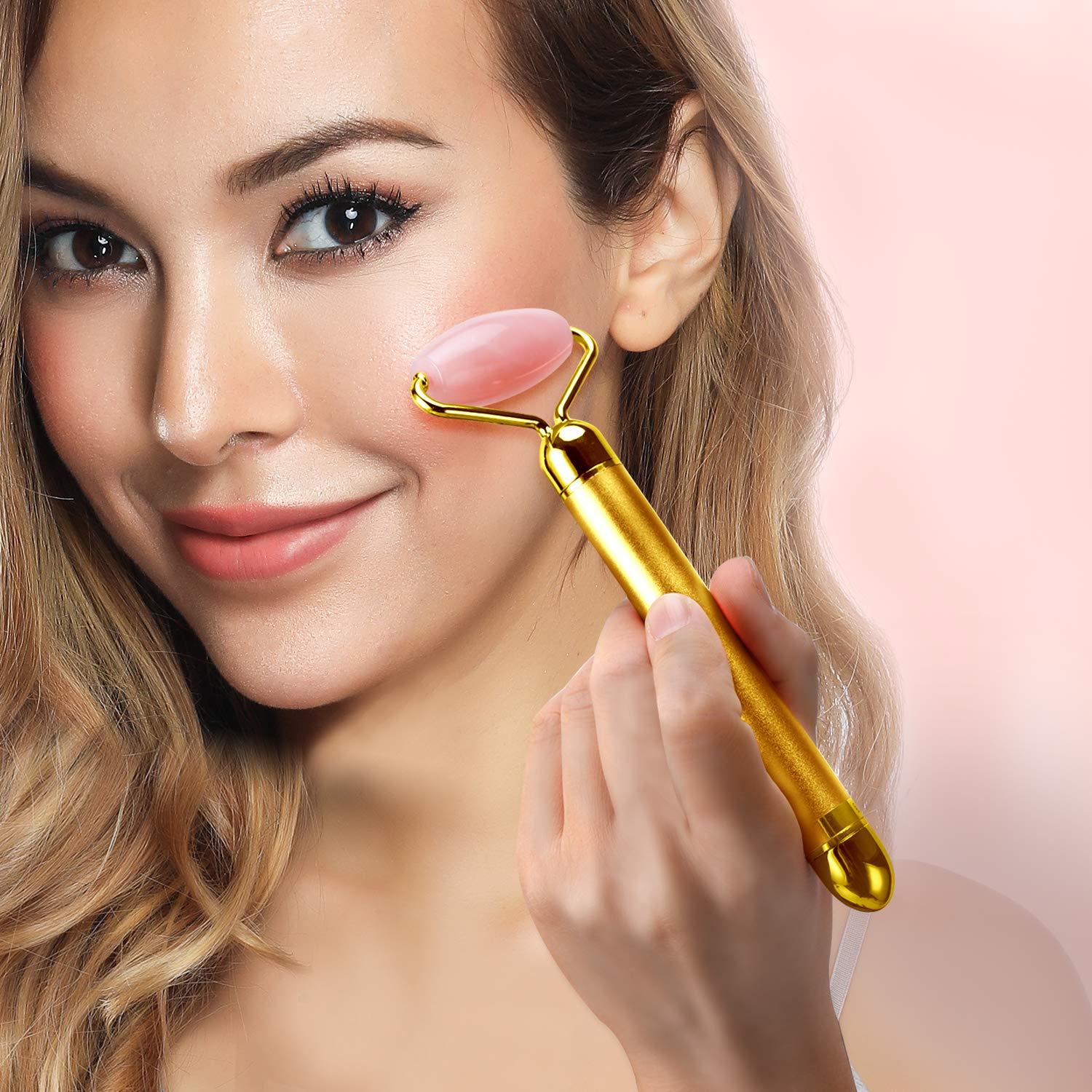 DANGSHAN DANGSHAN 2-in-1 Electric Jade Roller Massager Facial Roller & Face Massager, Rose Quartz