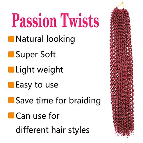 conrora Passion twist hair 30 inch 7 packs burgundy color water wave crochet braiding synthetic hair extensions for black women (30 Inch 7packs Bug)