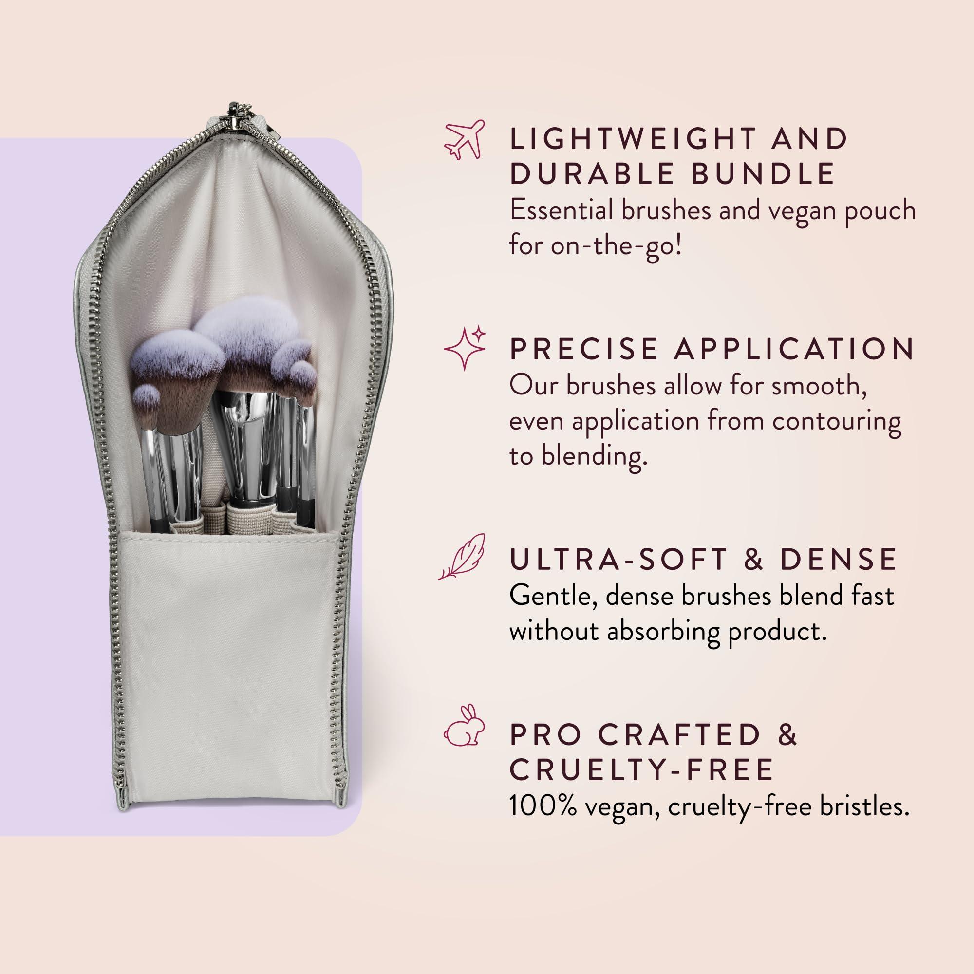 BK BEAUTY BK BEAUTY BRUSHES - ANGIE HOT & FLASHY Travel Brush Set with Pouch - Foundation Makeup Brushes - Brush for Liquid or Cream Foundations - Under-Eye Concealer | Bronzer, Blush & Highlighter Makeup Brush