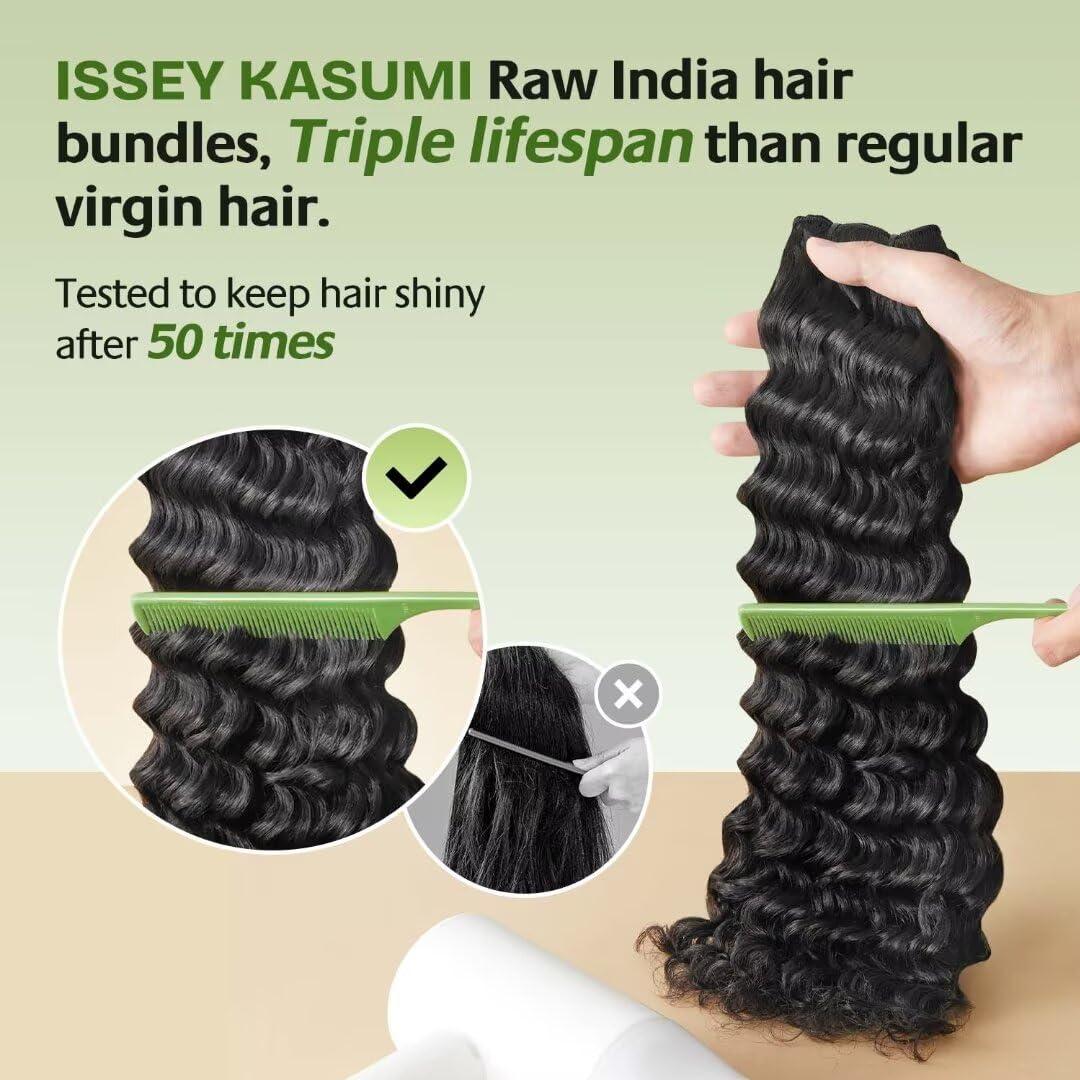 ISSEY KASUMI ISSEY KASUMI Raw Indian Human Hair Bundles,Triple Lifespan Than Regular Virgin Hair,In-Store Quality,Online Price! 100% Raw Indian Hair Bundles Deep Wave Raw Hair 3 Bundles 24 24 24 Inches