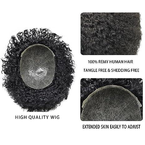 Healthlif Healthlif Durable Poly Skin Hair Units Black Men Toupee Brazilian Hair PU Injection Afro Toupee For Black Men Afro Wave Kinky Curly Hairpieces 8X10 12MM Afro Wave #1 Jet Black