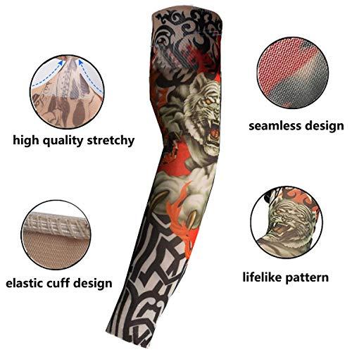 HILLHOME 12 PCS Temporary Tattoo Sleeves for Men Women Seamless,Arts Arm Sunscreen Fake Piercings Tattoos Cover Up Sleeves,Designs Tiger, Crown Heart, Skull, Tribal,Etc Unisex Stretchable Cosplay Accessories