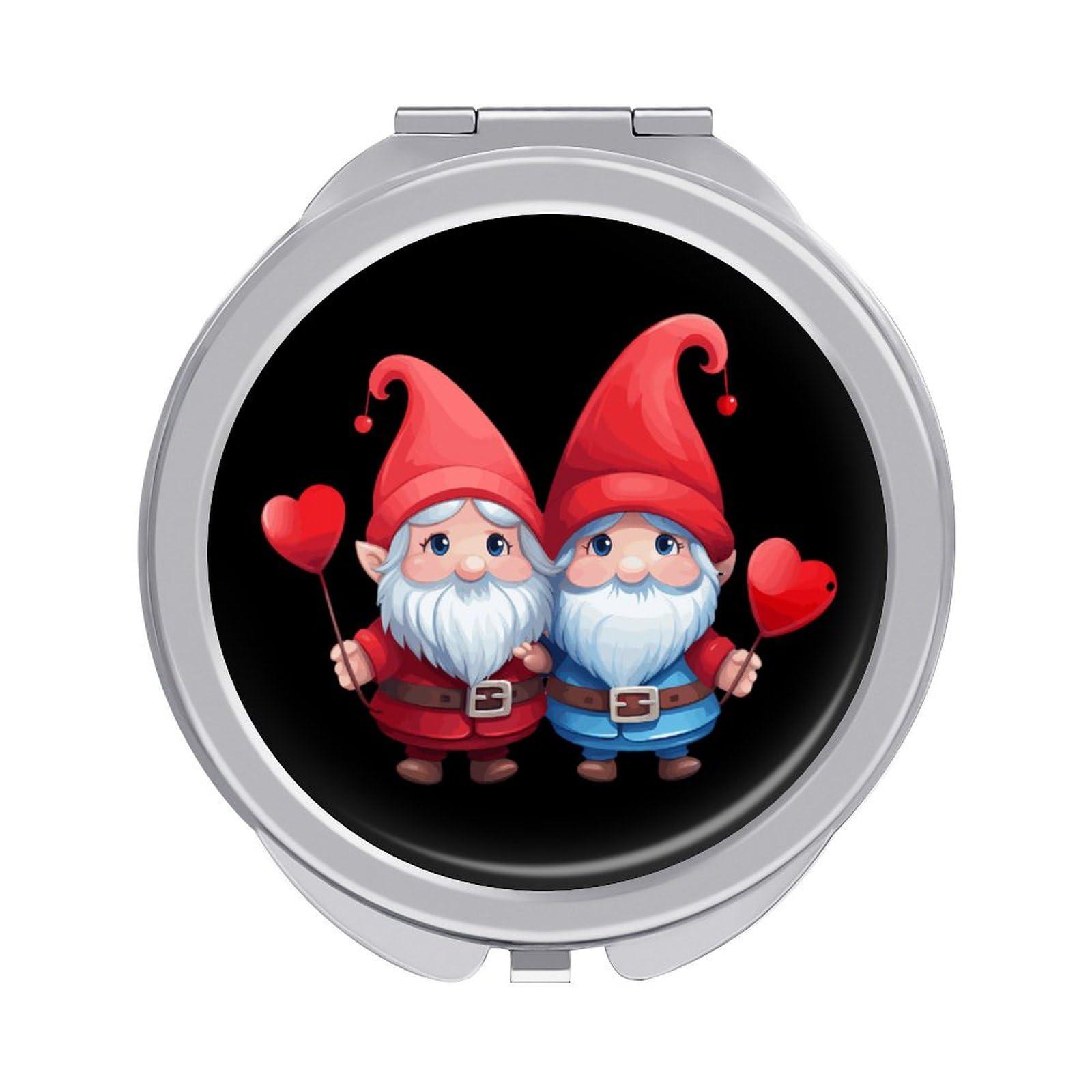 XKAWPC Love Heart Gnome Compact Mirror for Purse Round Portable Pocket Makeup Mirrors for Home Office Travel